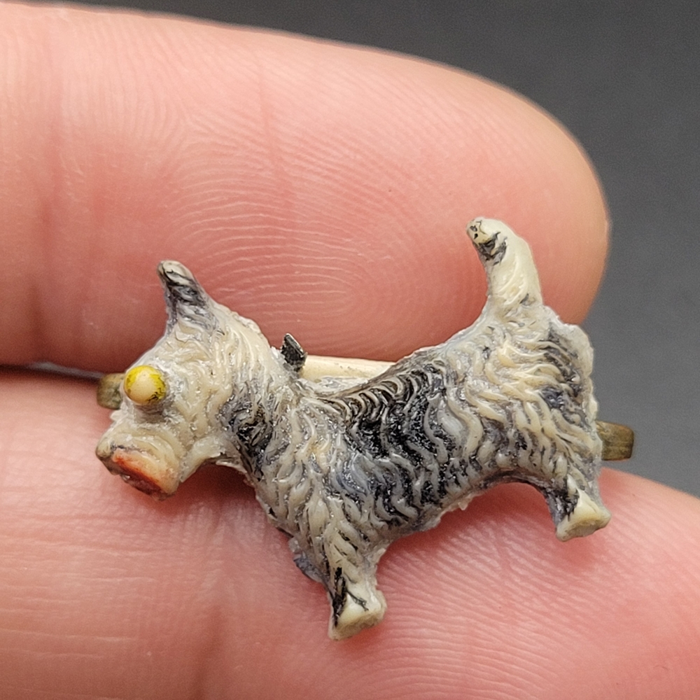 Vintage Adorable Terrier Brooch - Cream and Black